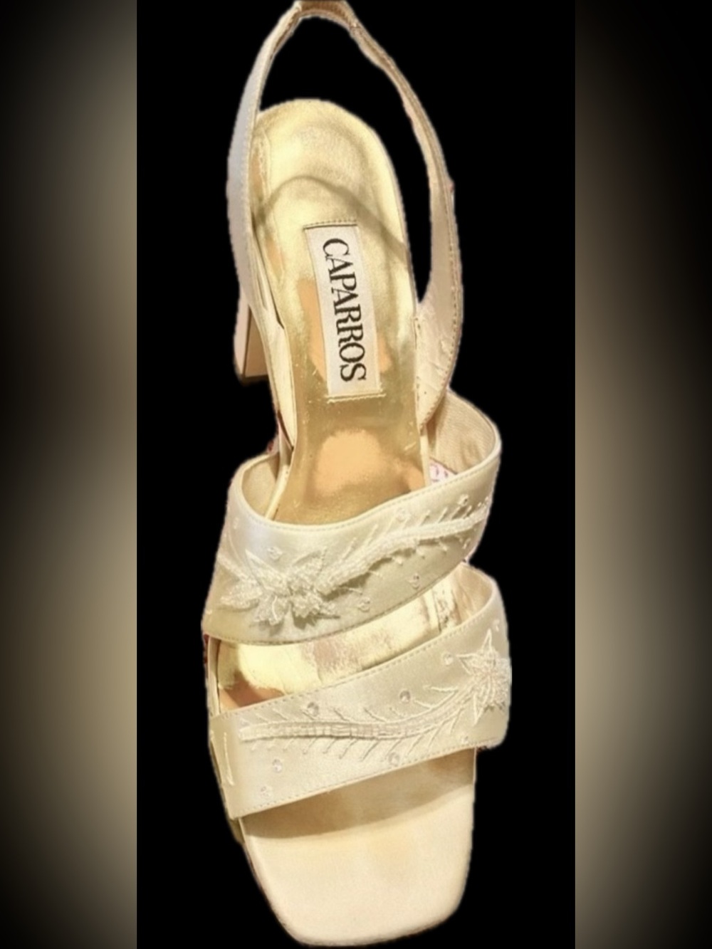 Caparros cream Satin beaded, sequin embroidered Slingback Heels 9 1/2 B
